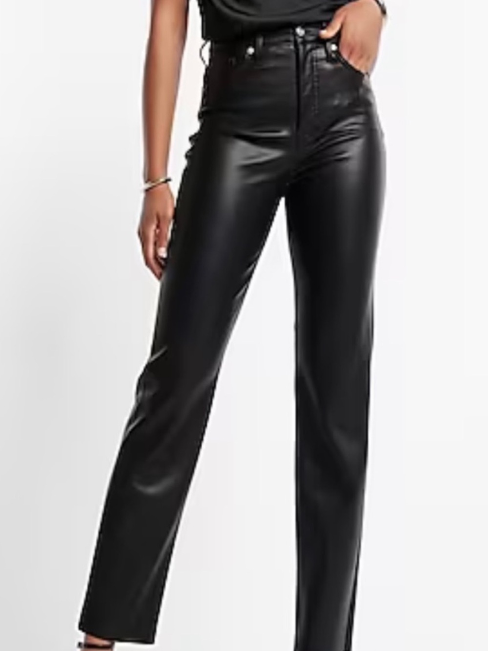 Express Black Faux-Leather Straight-Leg Pant